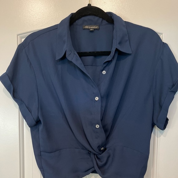 Navy blue cropped blouse - Picture 1 of 2